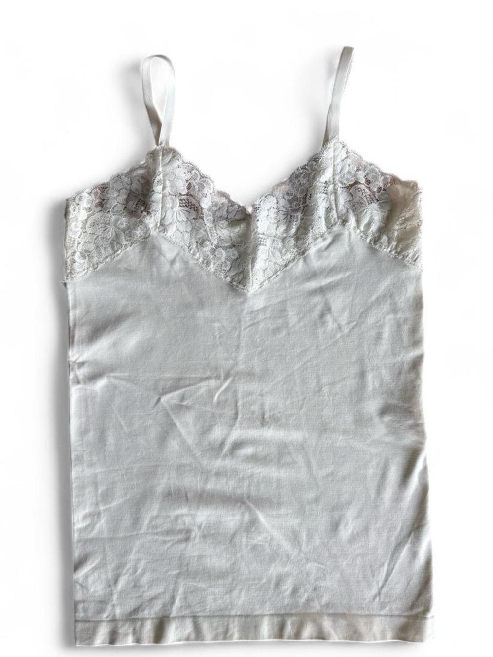 Classic Lace Trim Ivory Cami Tank Top Medium Off White Stretch Basic Seamless